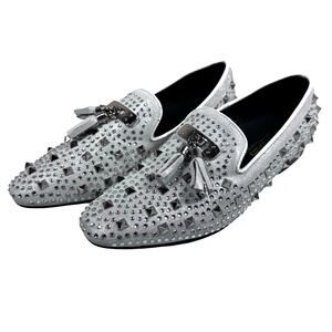 Fiesso by Aurelio‎ Garcia FI-7005 Silver Suede Spikes Slip On Dress Shoe Men's 9